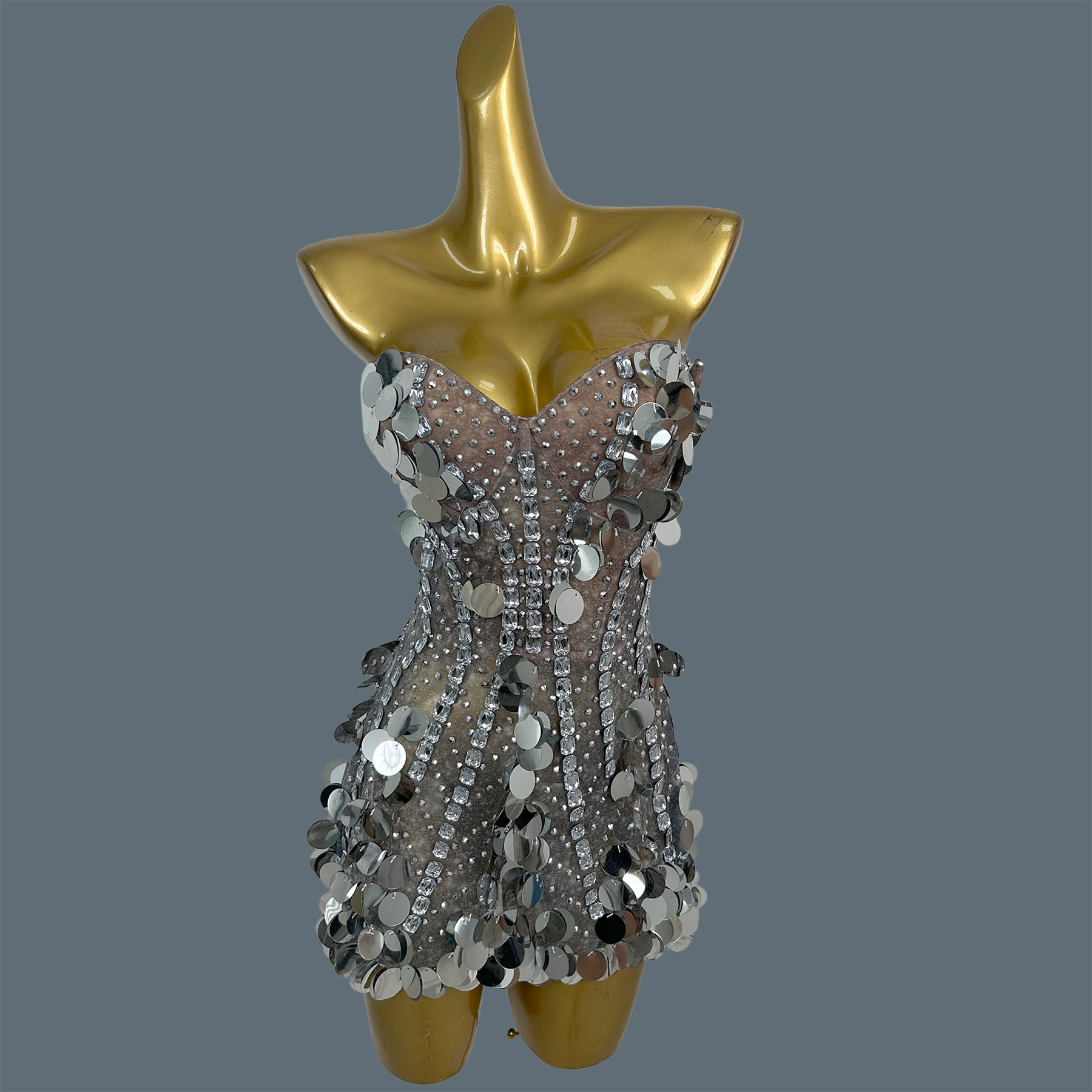 Sparkly Rhinestone Club Party Dress - Damska sukienka mini bez ramiączek, błyszcząca,