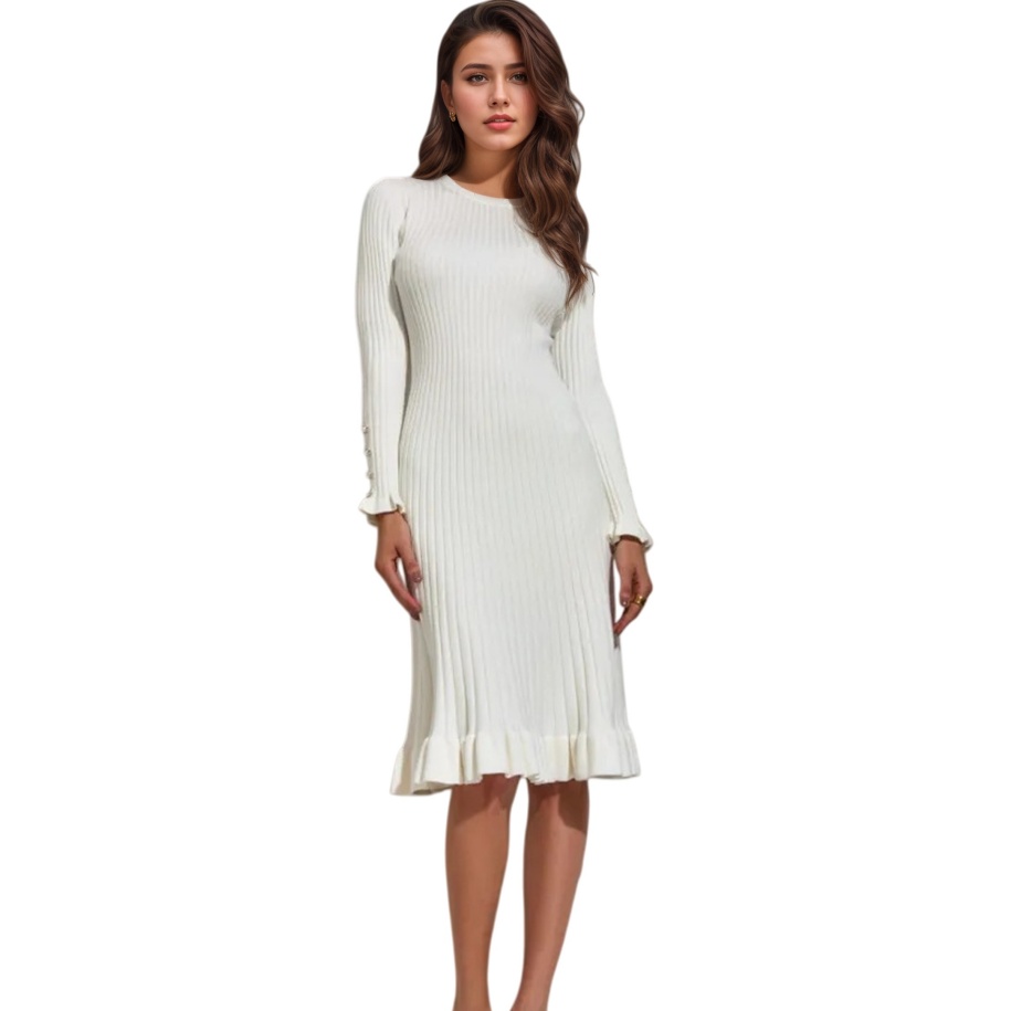 Damska sukienka bodycon z dług – Bodycon Long Sleeve Ribbed Dress recenzja i cena