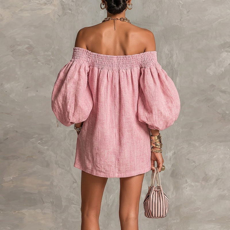 Damska sukienka mini z odkryty – Off Shoulder Puff Sleeve Sundress recenzja i cena