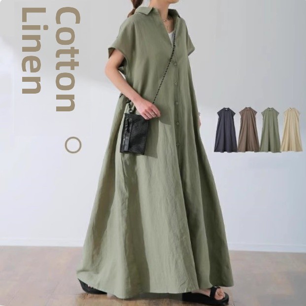 Luźna sukienka koszulowa z kró – Casual Loose Linen Shirt Dress recenzja i cena