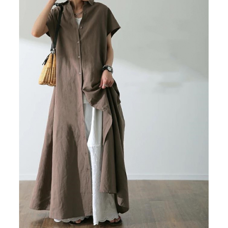 Luźna sukienka koszulowa z kró – Casual Loose Linen Shirt Dress recenzja i cena
