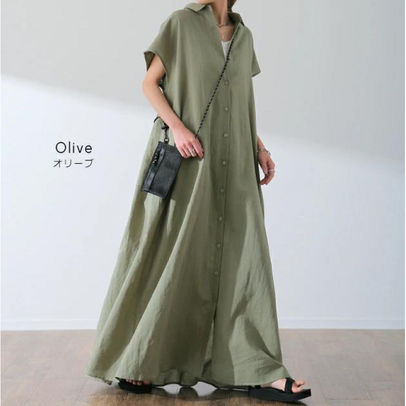 Luźna sukienka koszulowa z kró – Casual Loose Linen Shirt Dress recenzja i cena