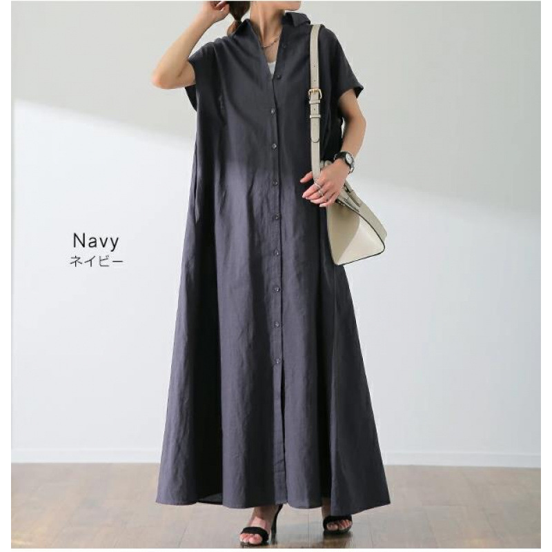 Luźna sukienka koszulowa z kró – Casual Loose Linen Shirt Dress recenzja i cena