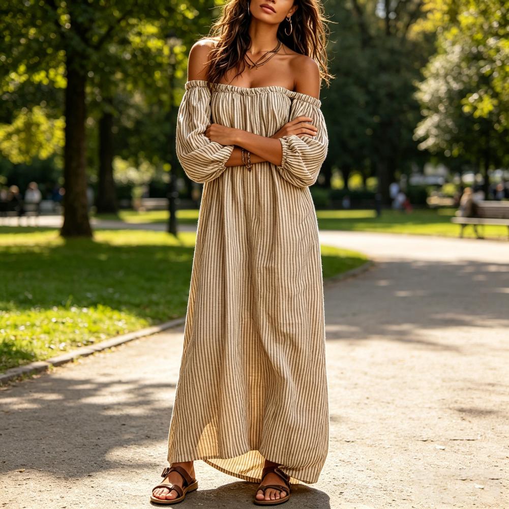 Sukienka maxi damska na wiosnę – Off Shoulder Puff Sleeve Sundress recenzja i cena