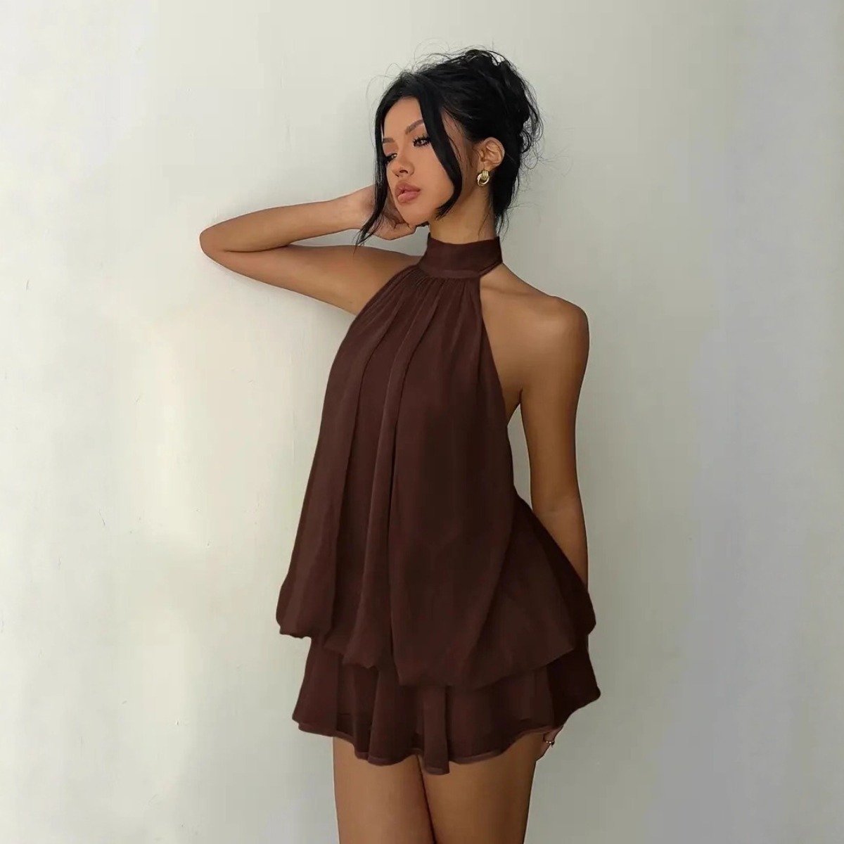 Sukienka damska z dekoltem typ – Y2K Backless Halter Mini Dress recenzja i cena