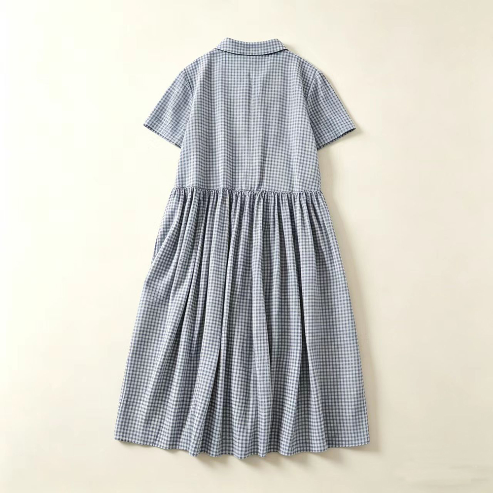 Niebieska Sukienka Midi w Krat – Casual Loose Linen Shirt Dress recenzja i cena