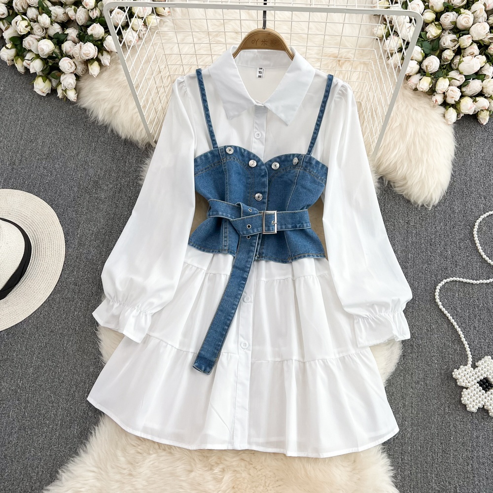 Retro Hong Kong Style Długa Ko – Korean Style A Line Shirt Dress recenzja i cena