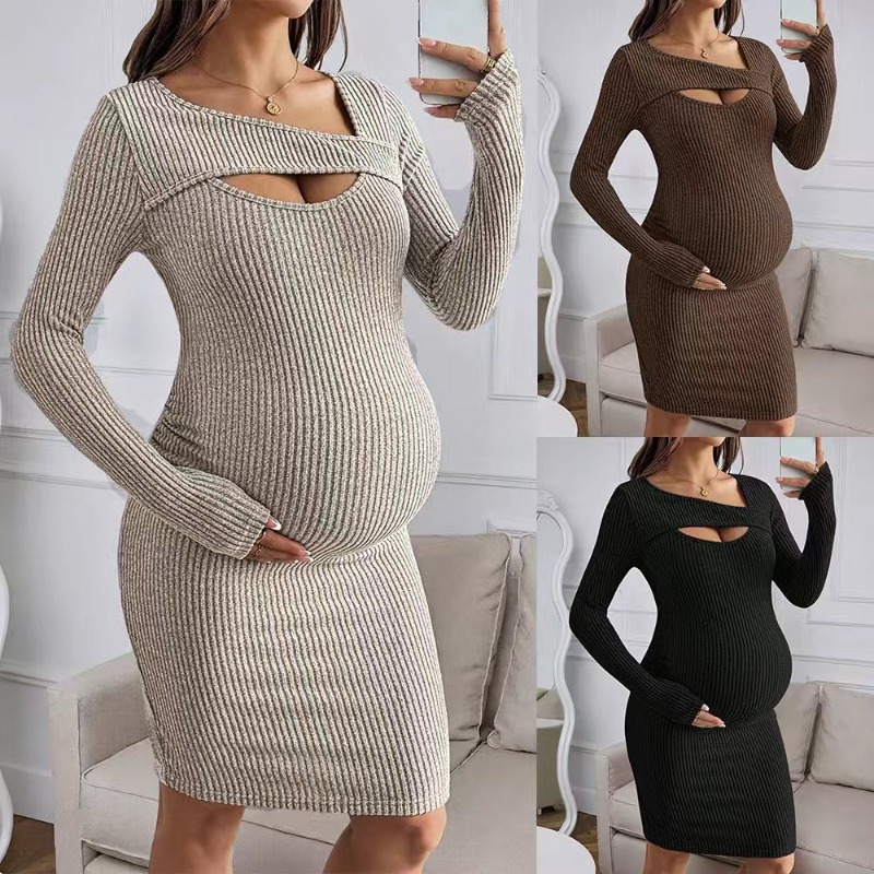 Odzież ciążowa Sukienka z dług – Bodycon Long Sleeve Ribbed Dress recenzja i cena