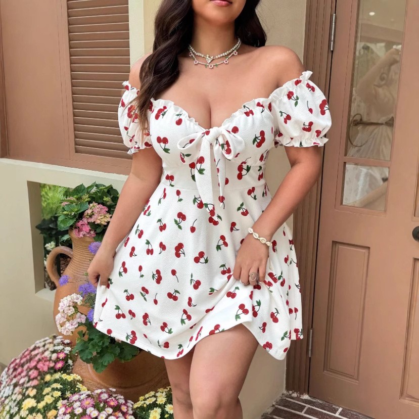 Letnia sukienka damska z kwiat – Off Shoulder Puff Sleeve Sundress recenzja i cena