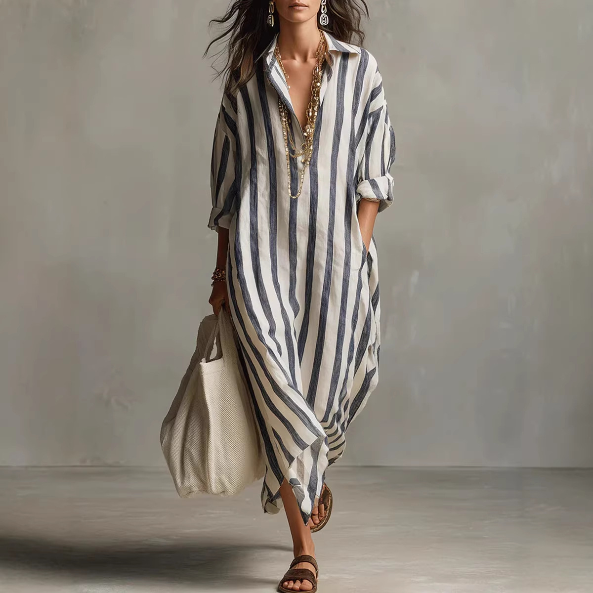 Letnia elegancka lniana sukien – Casual Loose Linen Shirt Dress recenzja i cena