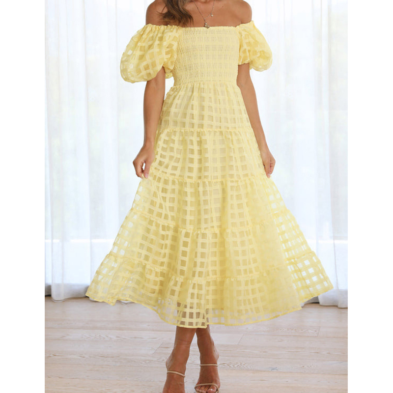 Elegancka damska letnia długa  – Off Shoulder Puff Sleeve Sundress recenzja i cena