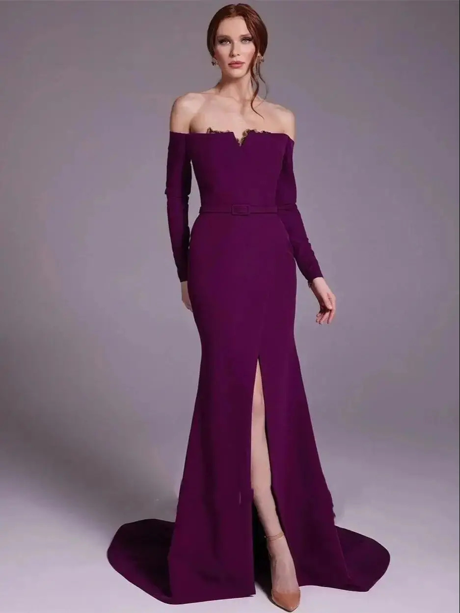 Elegancka fioletowa satynowa s – Elegant Satin Evening Gown Split recenzja i cena